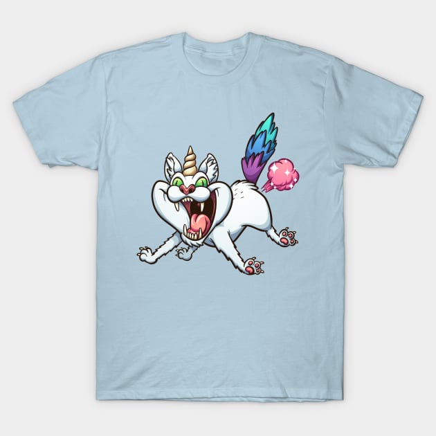 Crazy farting caticorn T-Shirt by memoangeles